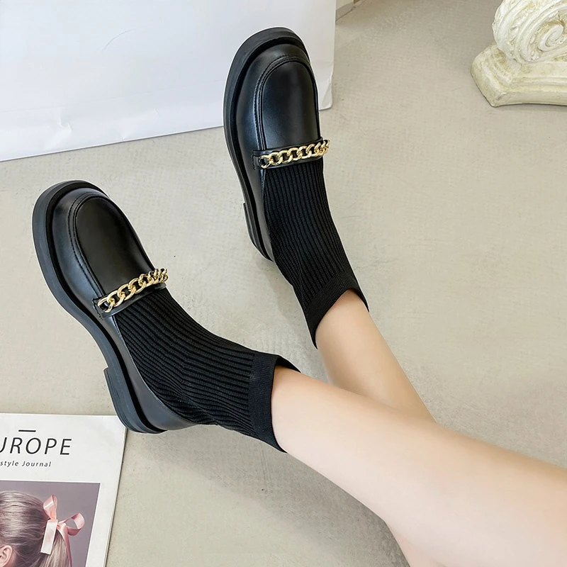

New Winter Leather Women's Boots Fashion Round Toe Chunky Heel ANKLE Boots Platform Shoes Women Shoes Motorcycle Boots