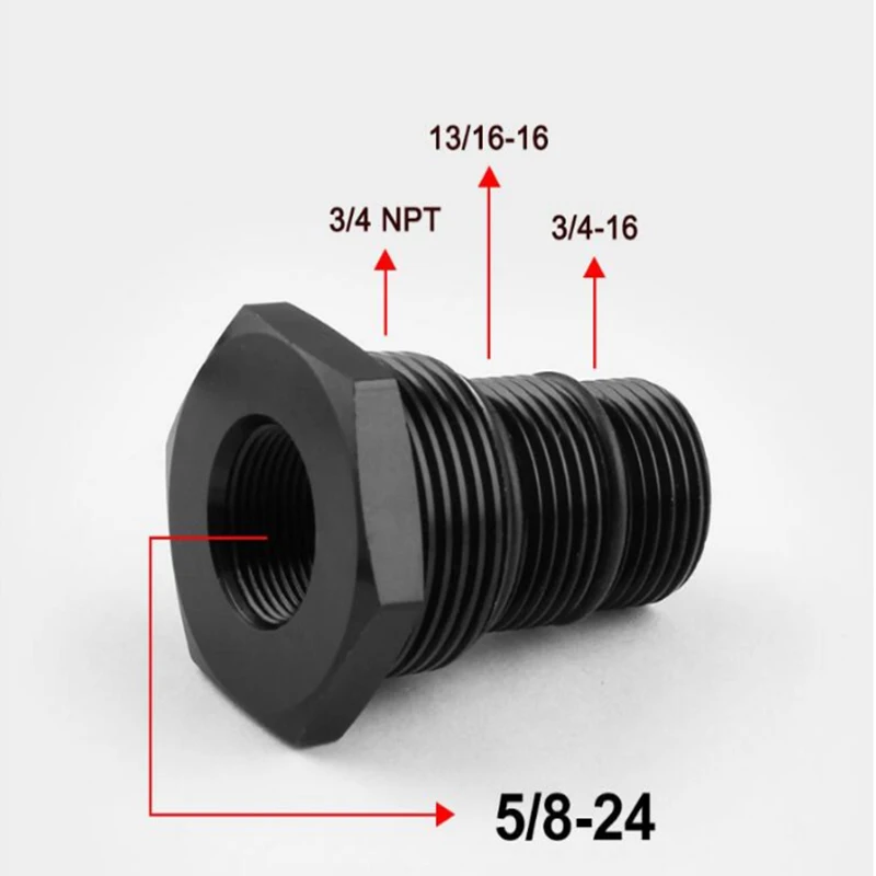 

5/8-24 to 3/4-16 13/16-16 3/4NPT Threaded Oil Filter Adapter Aluminum Black With Washer