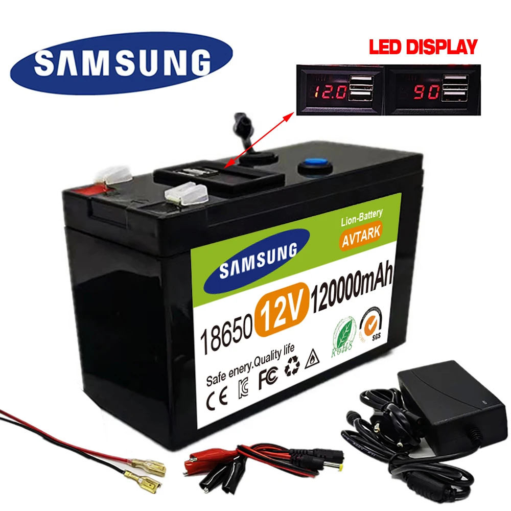 

2022 Upgraded 12V 120000mAh Portable Rechargeable Battery Built-in 5V 2.1A USB Power Display Charging Port with +12.6V Charger