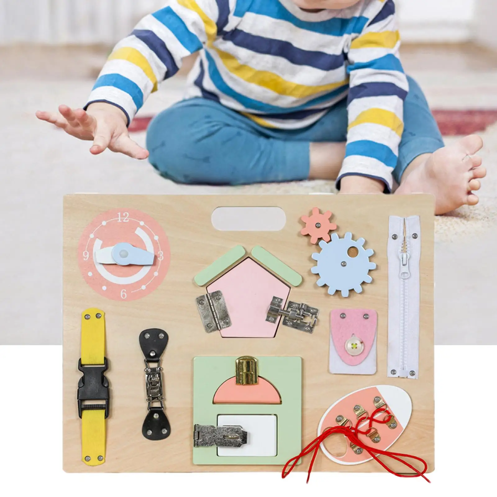 

Busy Board Cognitive Growth Basic Life Skills Travel Toy Sensory Board Learning Activity Board for Girls Preschool Toddlers Kids