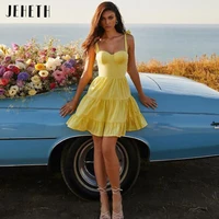 jeheth charming yellow spaghetti straps mini prom dresses 2022 sexy sweetheart corset evening dresses a line vestidos de fiesta