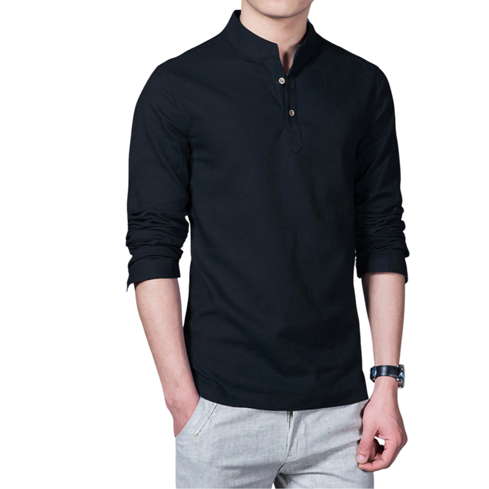 

Men's Shirt Stand-up Collar Solid Shirt Business Casual Shirt Plus Size M-5XL
