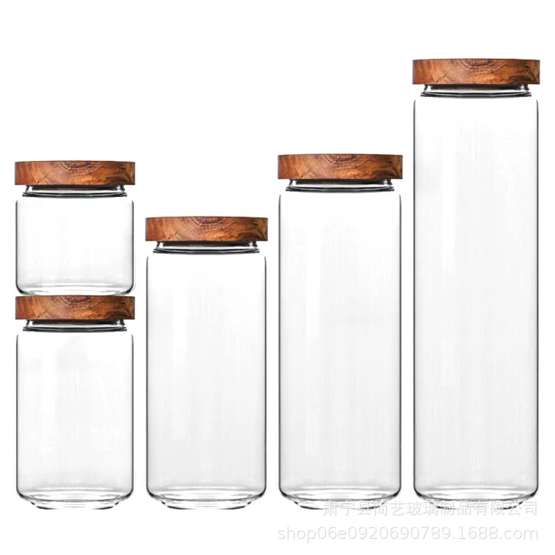 

Acacia Wood Glass Storage Jar Kitchen Food Grains Coffee Beans Tea Sealed Jar Transparent Storage Storage Jar Bottle Glass Jar