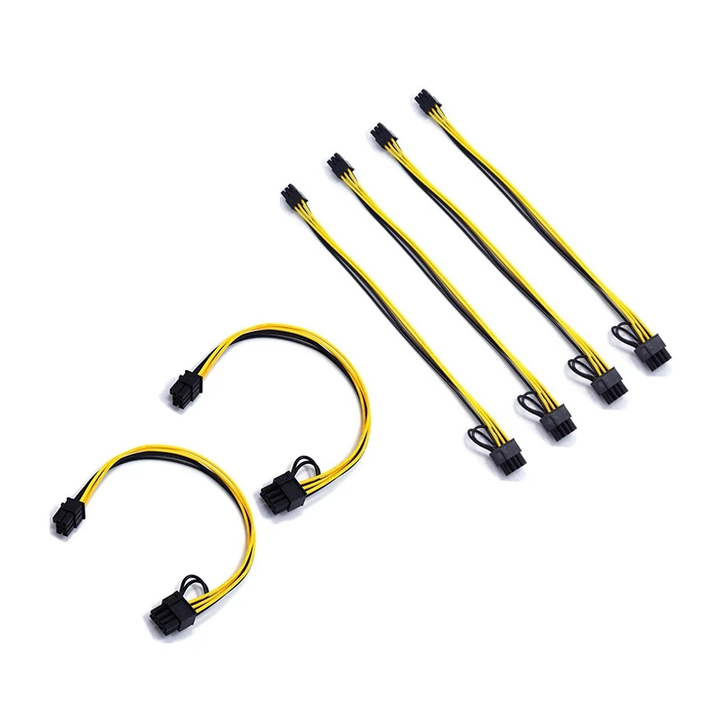 

6X PCIE 6 Pin Male To 8 Pin (6+2) Male Pcie Adapter Power Cable PCI Express Extension Cable 12.5 Inches