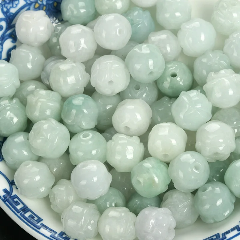 

10 шт., Нефритовый Изумрудный цветок лотоса, бусины 10 мм, браслет, ожерелье, нефритовые камни, бусины, аксессуары, ювелирные изделия