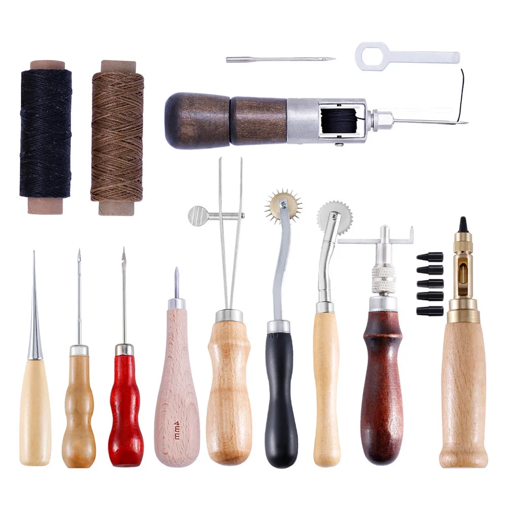 

Leather Craft Tools Kit Hand Sewing Stitching Punch Stitcher Sewing Awl Repair Kit for Leather Set Accessories DIY Tool