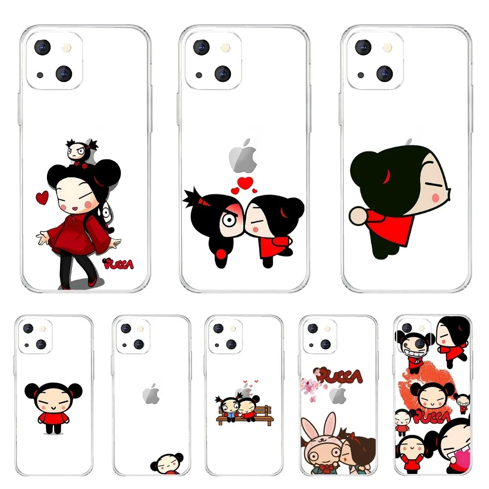Чехол для телефона с рисунком Pucca Garu Iphone 16 15 11 13 14 Pro Max 7 8 Plus X Xr Xs 12 mini прозрачный