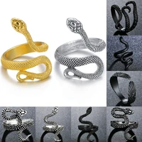 memolissa punk animal ring gothic black silvery metal snake rings for women men night club unisex adjustable anillos jewelry