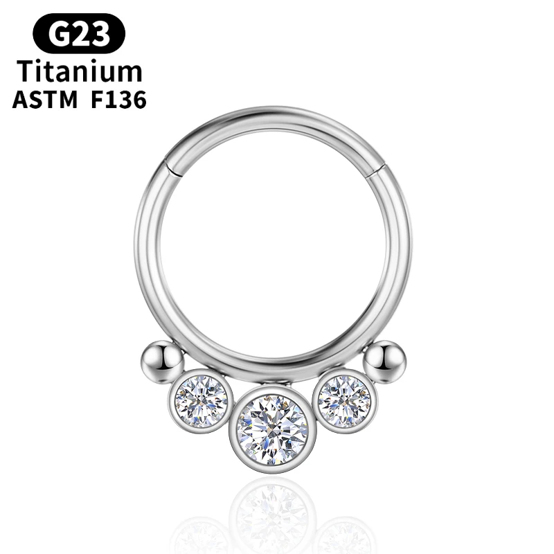 

Titanium Clicker Piercing Zircon Nose Ring G23 Earrings Tragus Septum Helix Body Jewelry Cartilage Daith Charming Women Labret