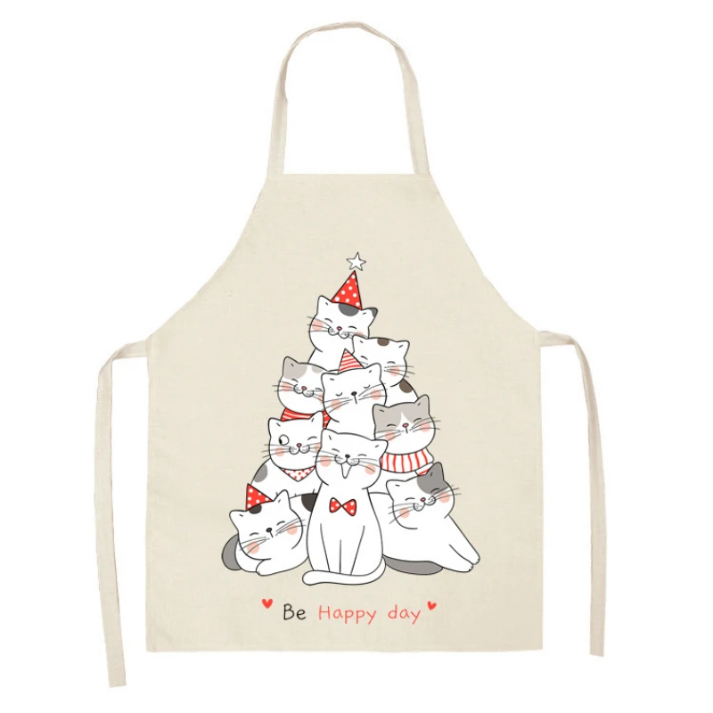 

Cute Animal Cat Pattern Linen Sleeveless Hand Wipe Waist Apron Children's Home Decor Apron Kitchen Cleaning Overalls Delantal