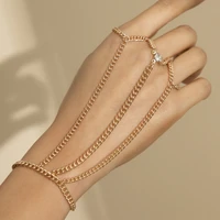 vintage metal chain ring bracelet hip hop trendy gold silver creative back chain ladies charm bracelet fashion jewelry