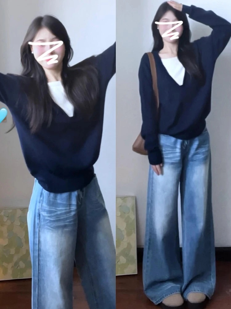 Синий искусственный свитер из двух предметов нижняя рубашка внутренняя одежда