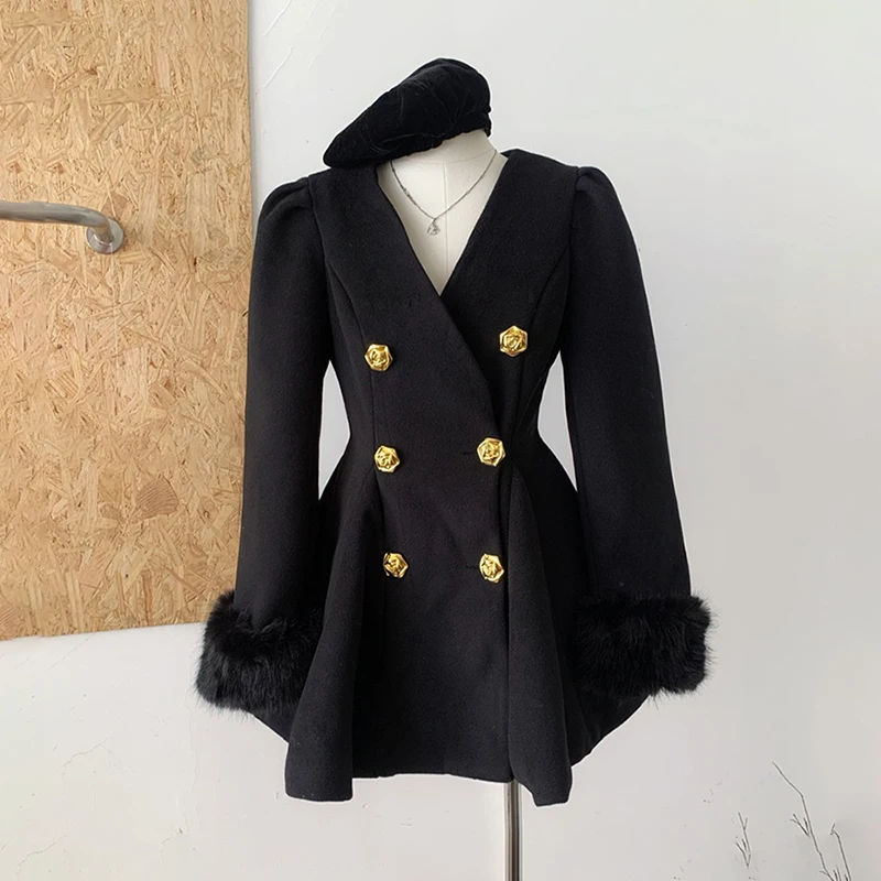LUZHEN 2024 двубортный шерстяной пиджак со съемным искусственным норковым волосом