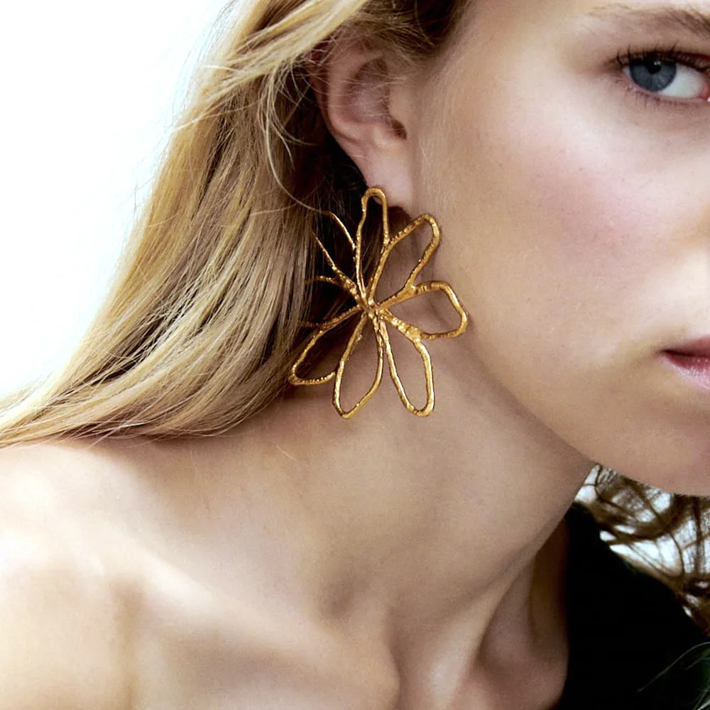 

2023 New Women's Trend ZA Earrings Statement Metal Flower Vintage Exaggerated Dangle Earrings Jewelry Accessories