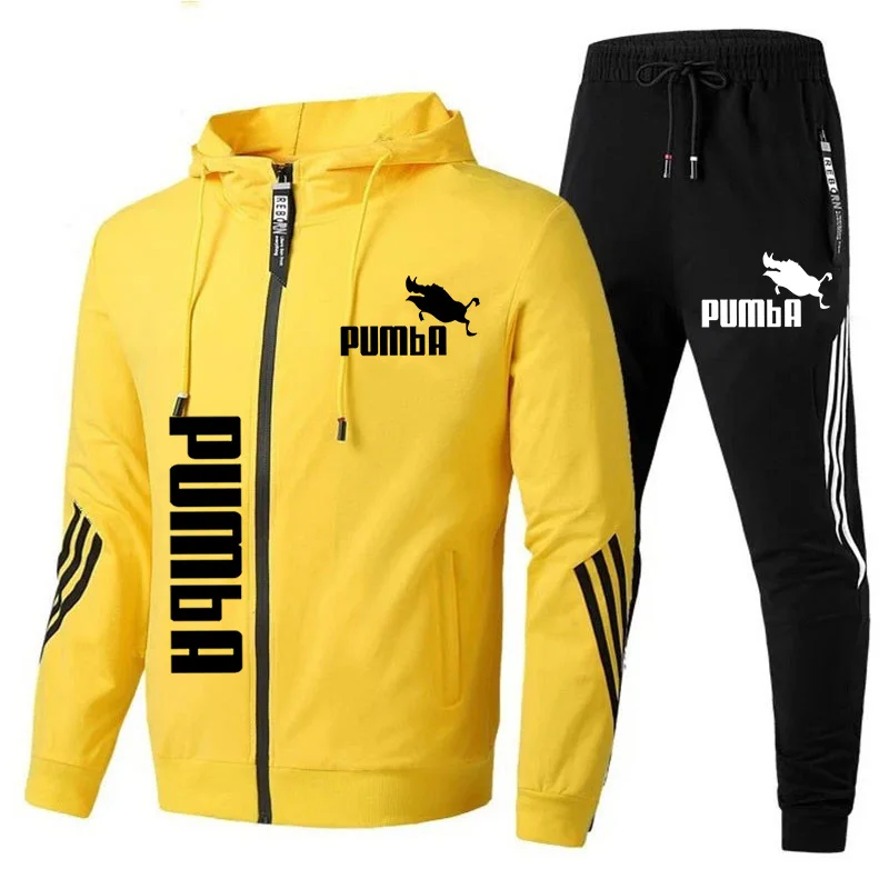 2023 Spring Autumn Brand PUMBA Set Men Zipper Hoodie+Pants 2 Piece Set Casual Gym Fitness Jogging Sportswear Sets Men Clothing