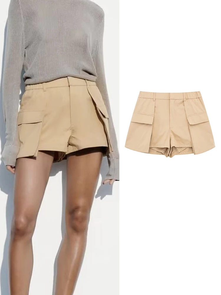 RDMQ 2023 Women Summer Solid Shorts New Fashion Vintage Causal Zipper Fly Short Pant Pockets Elegant A-Line Mini Shorts