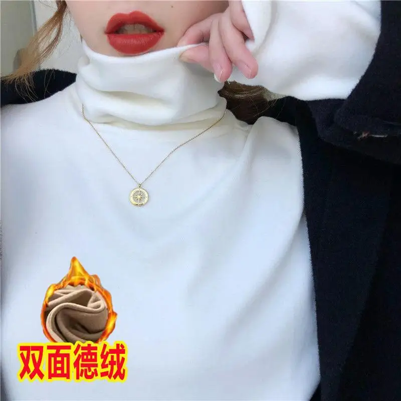 

Облегающие Женские свитера с высоким воротником и длинным рукавом, хлопковые Базовые трикотажные пуловеры, однотонная модная Осенняя модель T419