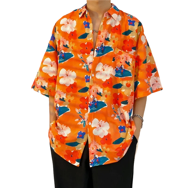 

Гавайская рубашка мужская с цветочным принтом, Повседневная Свободная пляжная сорочка с короткими рукавами, лето 2022