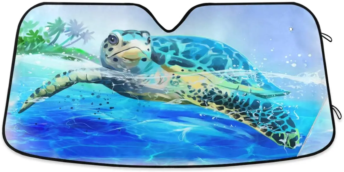 

Oarencol Sea Turtle Car Windshield Sun Shade Watercolor Beach Ocean Animal Foldable UV Ray Sun Visor Protector Sunshade to Keep
