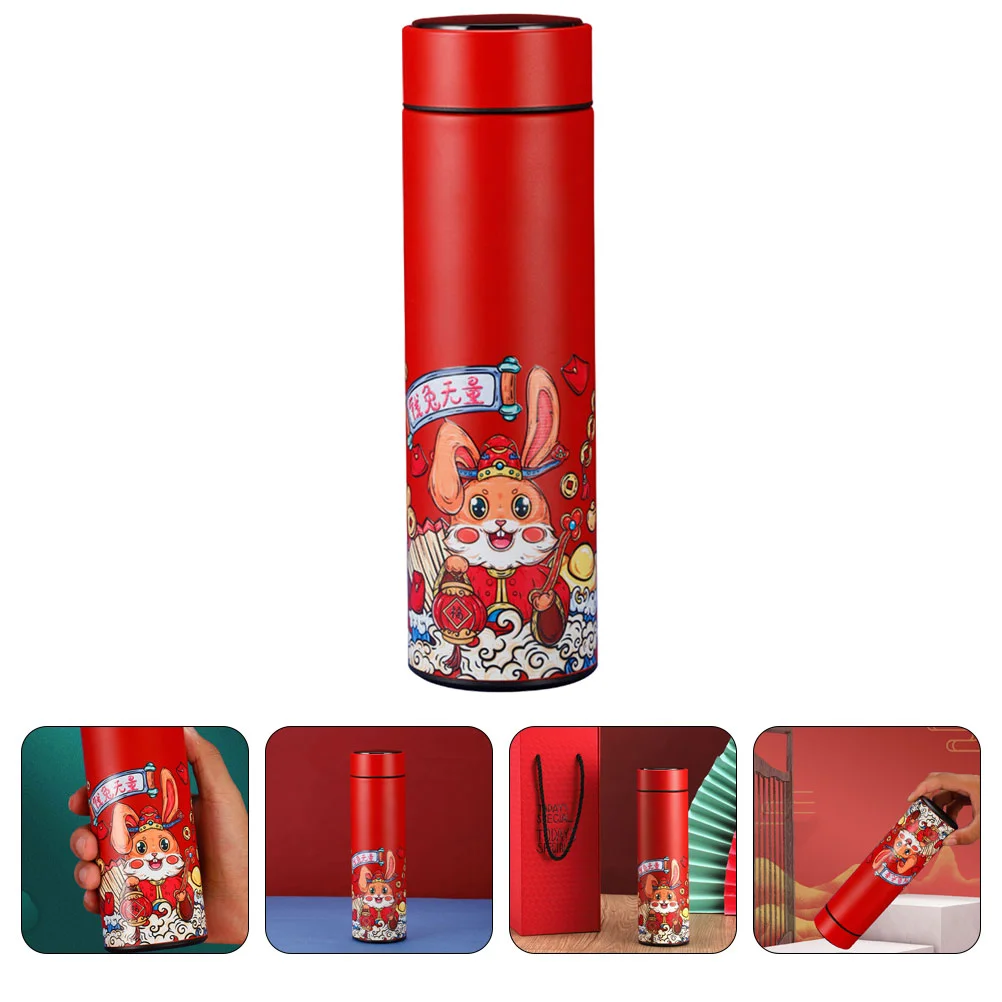 

Water Cup Bottle Insulated Year Vacuum Gift Coffee Winter Rabbit Thermalthe Bottles New Portable Metal Mug