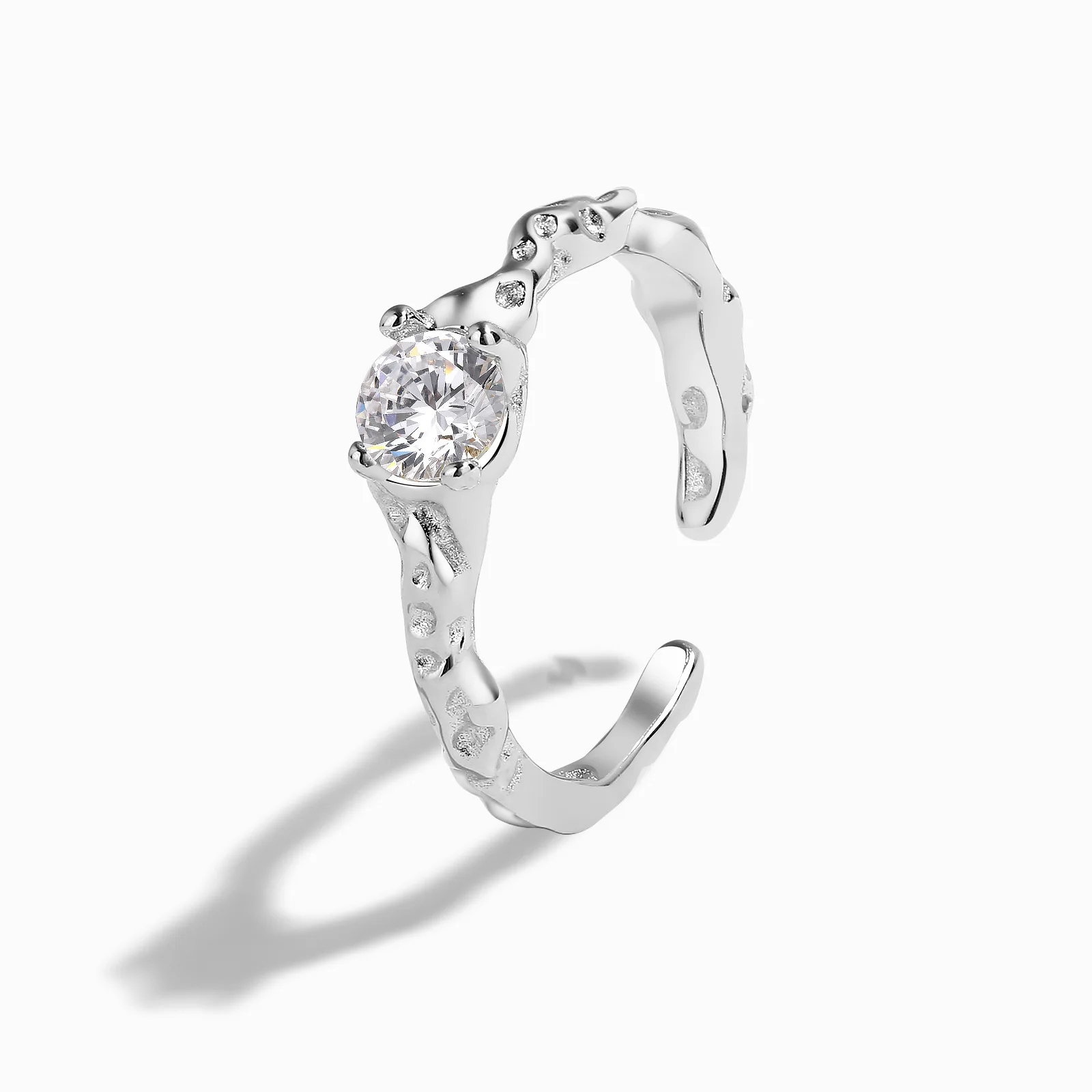 

New European and American S925 Sterling Silver Men's and Women's Rings with Retro Design, Irregular Pleated Cold Wind Open Ring