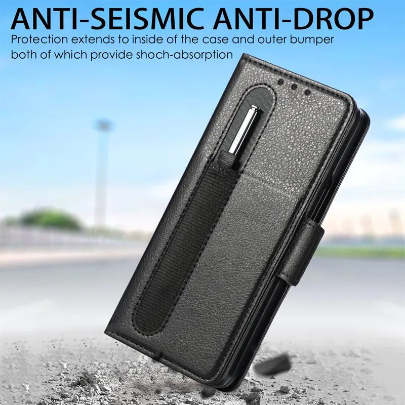 Case for SAMSUNG Galaxy Z Fold 3 2021, Galaxy Z Fold 3 5G Cover 2021, Premium PU  + PC Frame Shockproof Anti-Drop Fold Kickstand
