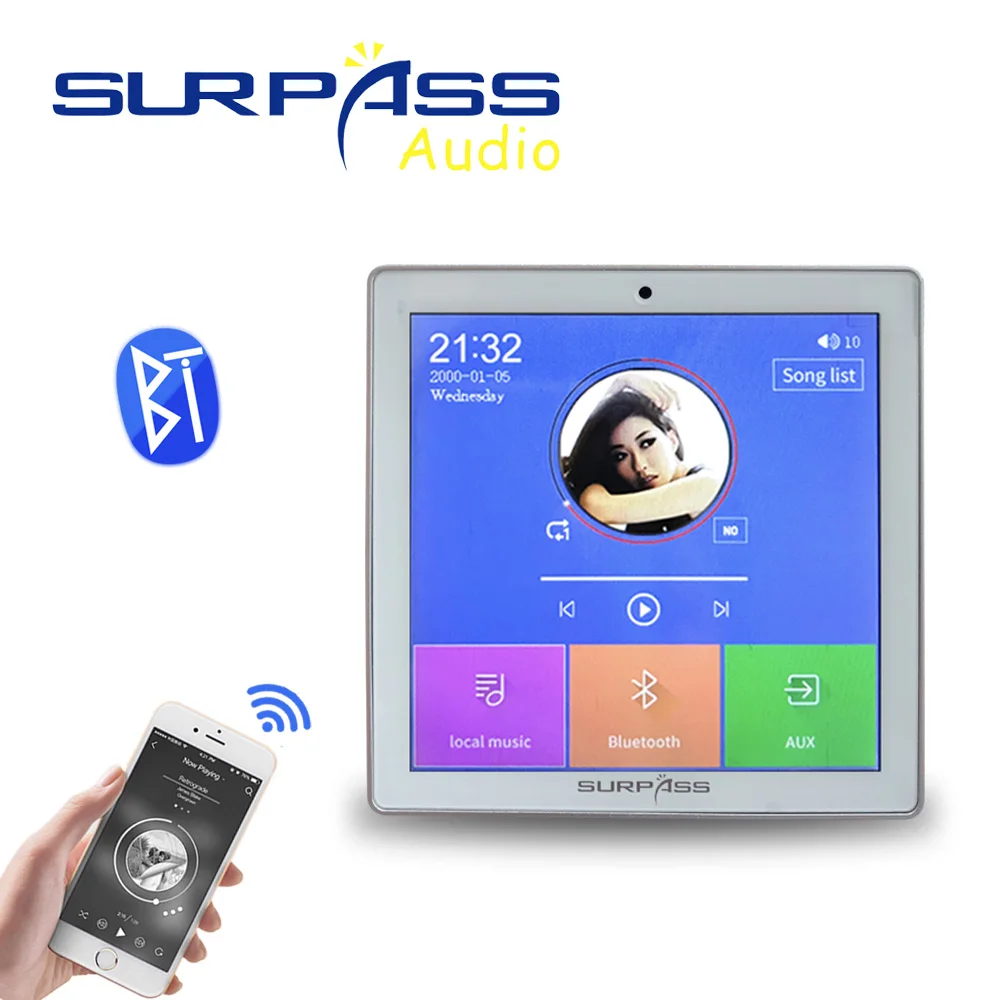 

2022 Smart Home Audio 2/4 Channel Wireless Bluetooth Mini Amplifier 4'' Touch Screen FM Radio AUX TF Card Function In