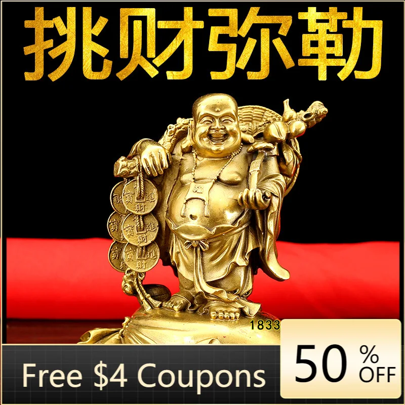 

Pure Copper Pick Wealth Maitreya Buddha Ornaments Large and Small Pick Gold Coins Cross the River Big Belly Maile Home Hallway