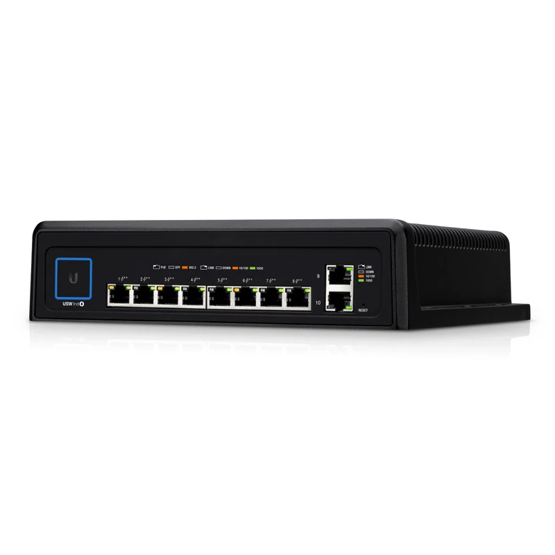 UBIQUITI USW-Industrial 8-port Industrial Layer 2 PoE Switch with a silent, fanless cooling system 430W total PoE availability