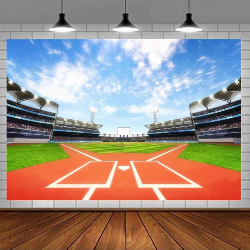 

Outdoor Sports Photography Backdrop For Baseball Stadium Pitch Green Grass Field Background Boys Students Adults Portrait Banner