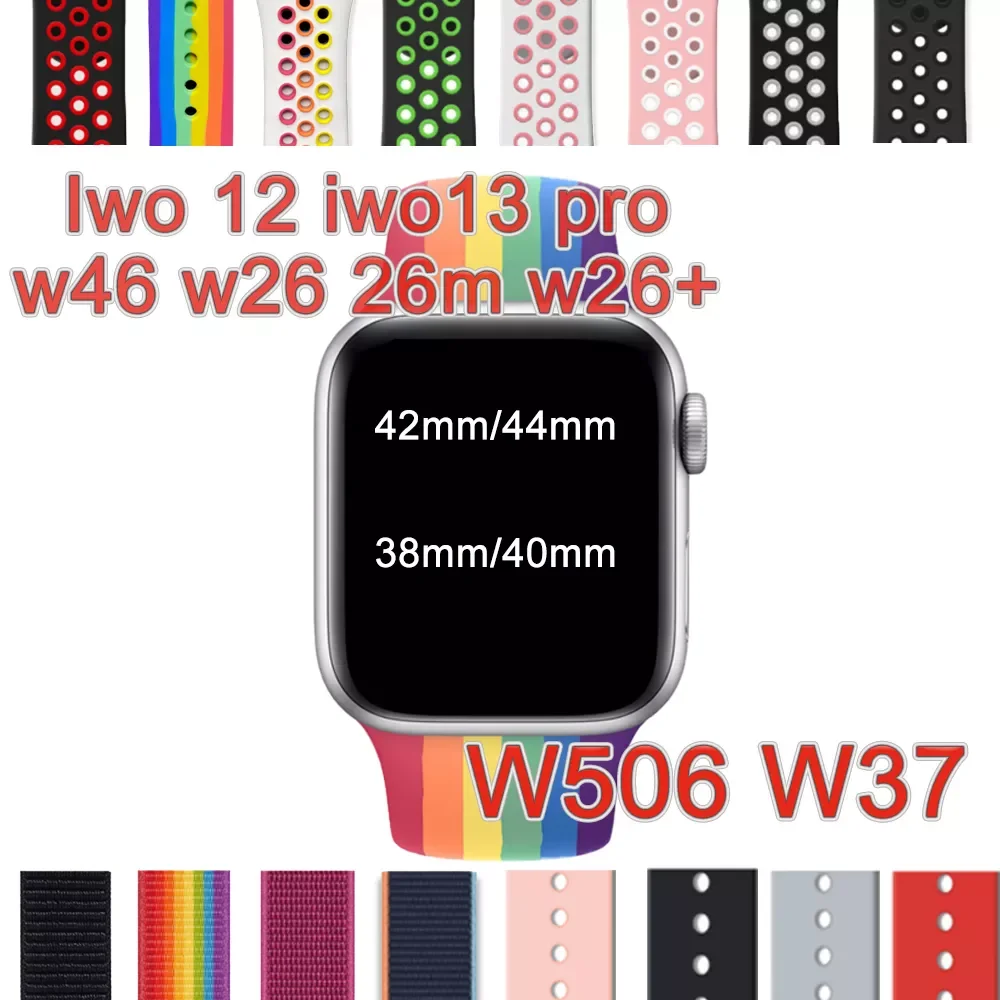 

Silicone Strap Nylon Bracelet For Iwo 13Pro w46 w26 w26m W26+ w66 w56 Etc. Series 5 6 7 44 42mm 40 38mm Accessories Watchband