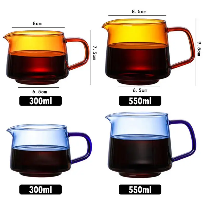 300/550ML Glass Coffee Pot Glass Coffee Sharing Pot Coffee Set Hand Server Pour Out Glass Sharing Pot Heat Resistant Teapot