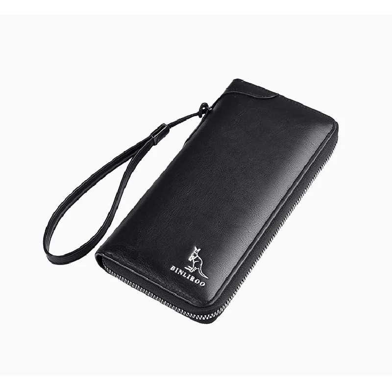 Business Zipper Men's Long Wallet RFID Blocking Money Wallet Luxury Soft Leather Coin Purses Man Card Holder Clutch Bag