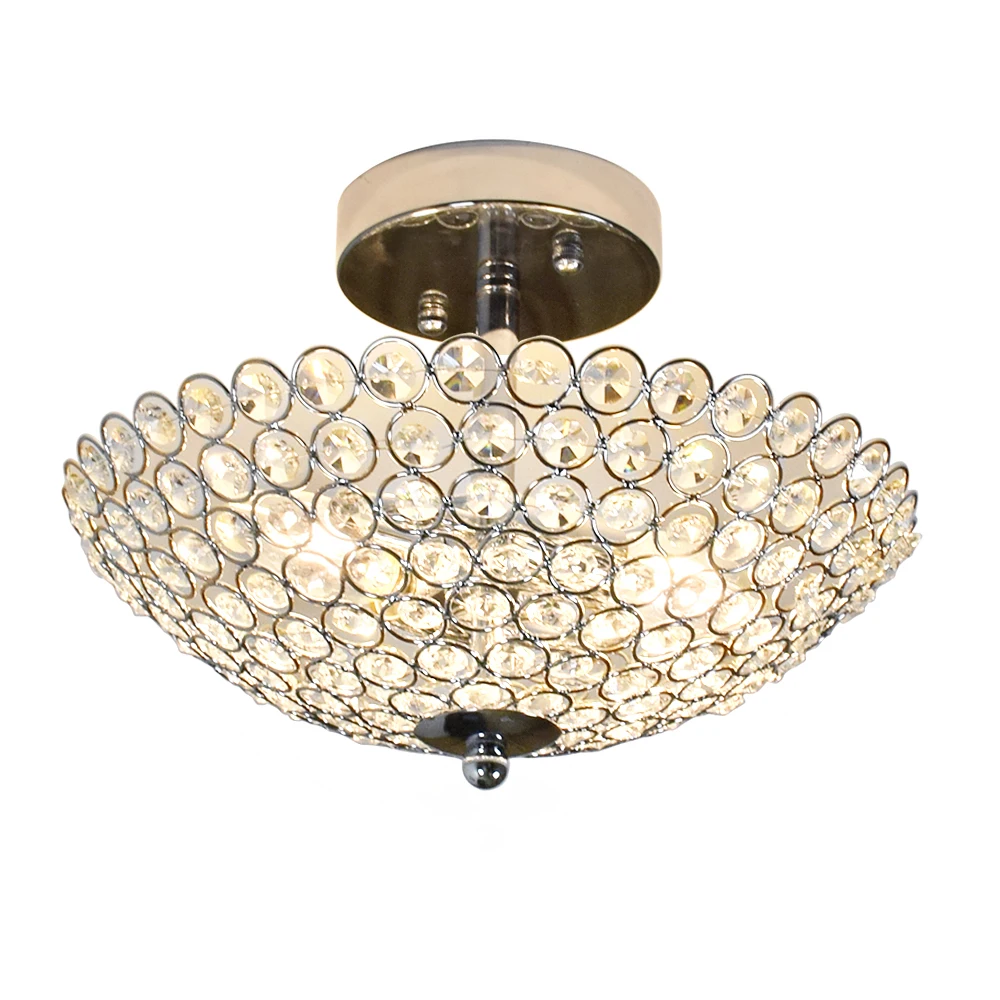 

Depuley Luxury 2-light Semi Flush Mount Mini Crystal Ceiling Light for Bedroom Hallway Balcony Chrome Finish E12 Base