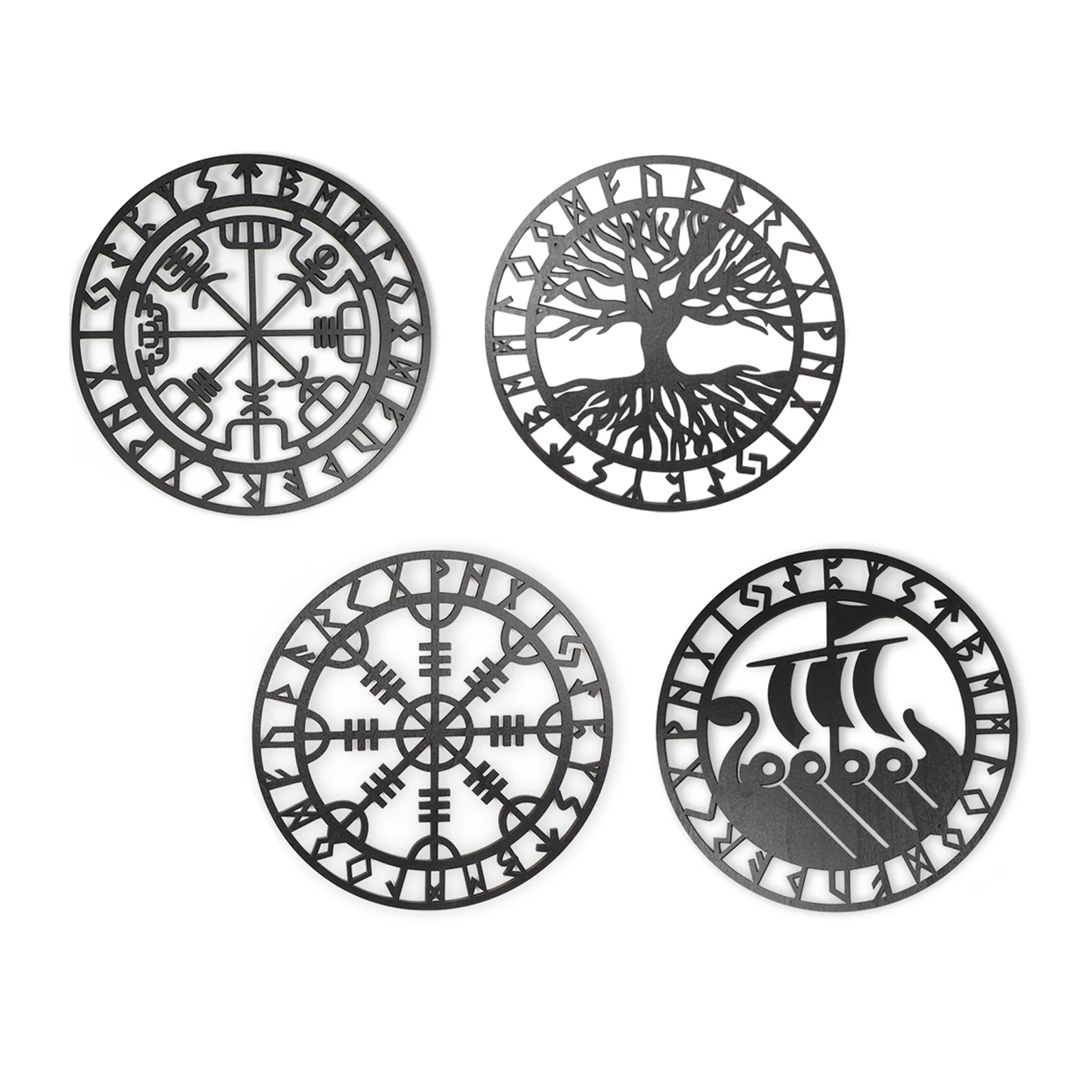 

4 Pcs Viking Decor Wood Viking Wall Decor Wood Nordic Wall Art Home Decor For Indoor Outdoor 12”x12''x0.2'Viking Decor For