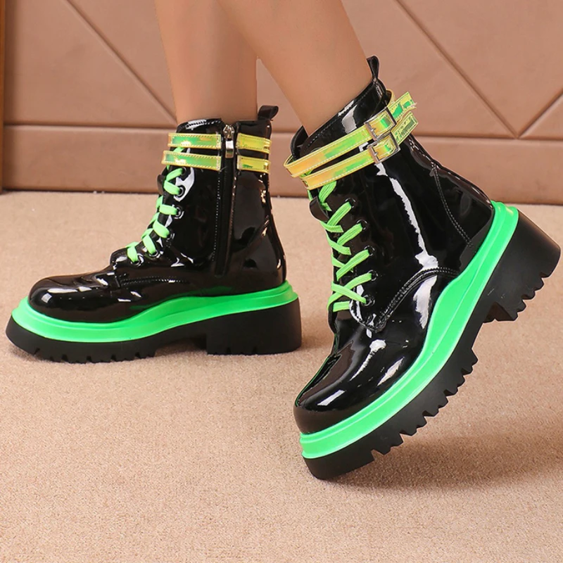 

Brand Women Platform Zipper Shoes Flats Walking Chelsea Boots Winter 2024 New Gladiator Ankle Boots Goth Punk Motorcycle Botas