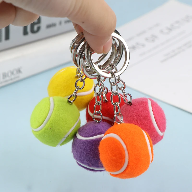 

6 Color Key Chain Tennis Ball Metal Keychain Car Key Chain Key Ring sports chain sliver color pendant