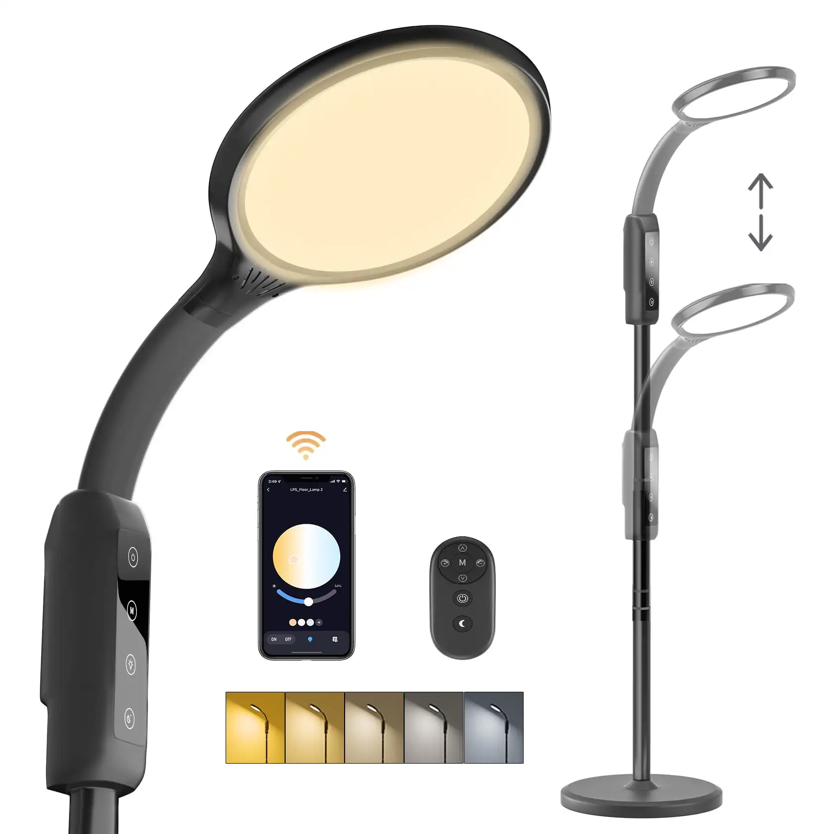 

LED Modern Floor Lamp with Adjustable Height,Rechargeable Standing Lamp with 2700K-6500K Colors & Stepless Dimming For Living Ro
