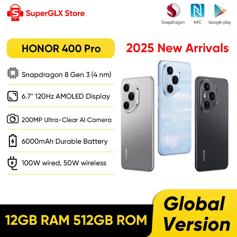 Фото Глобальная версия смартфона HONOR 400 Pro 5G NFC Snapdragon 8 Gen 3 6,7-дюймовый AMOLED-экран Камера 200 МП 100 Вт Проводной 50 Вт Беспроводная связь eSIM №1