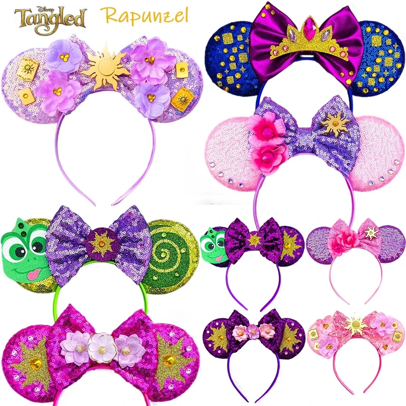 

Disney Rapunzel Headband Women Chameleon Sunflower Ears Hair Bands For Girl Tangled Sun Flower Sequins Bow Hair Accessories Kids