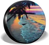 coconut beach sunset hammock spare tire cover waterproof uv sun wheel covers fit for trailer rv suv 14 inch