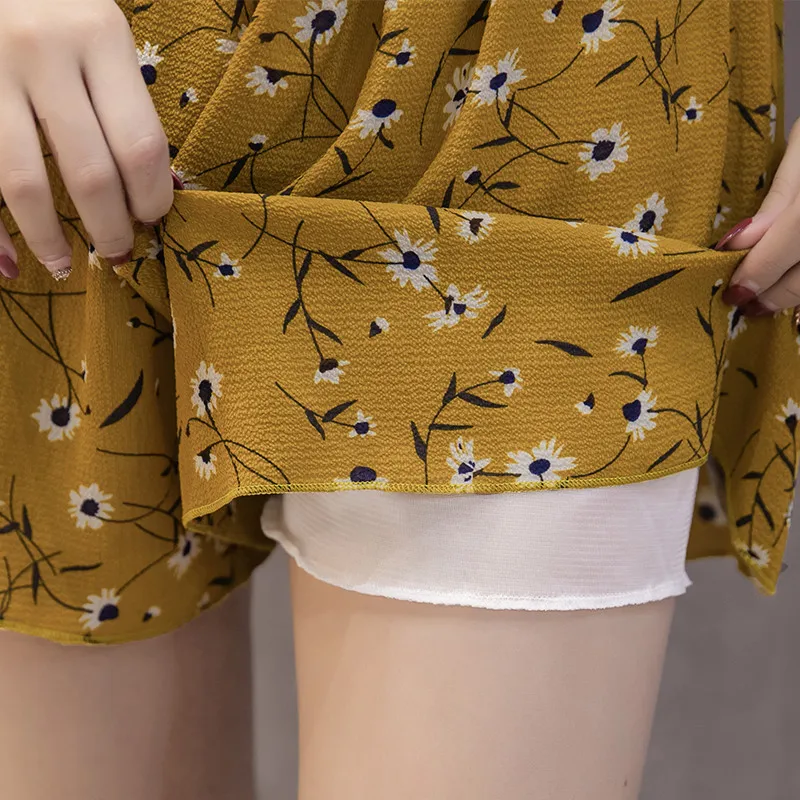 New Chiffon Big Yards Wide Leg Pants Bust Loose Printed Shorts Female Render Divided Skirts Kawaii Ropa De Mujer Shorts Women