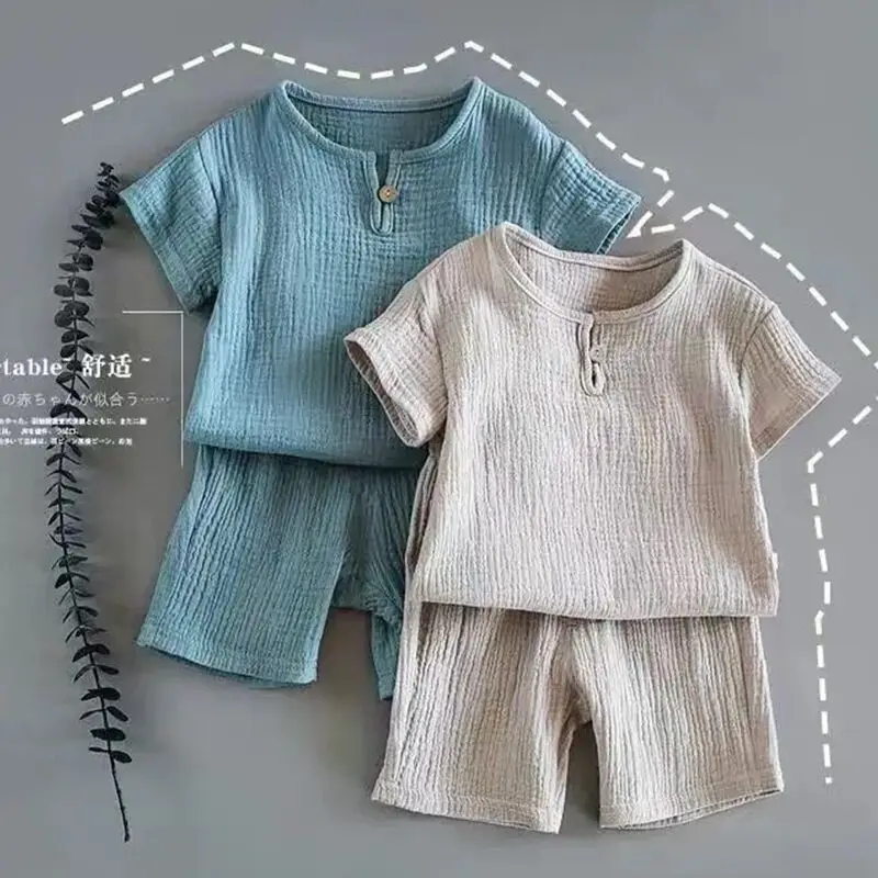 

2023 Baby Boys Cotton Linen Clothes Sets 2 Pcs Kids Summer Tops and Bottoms Infants Casual Tees and Shorts Children's Loungewear