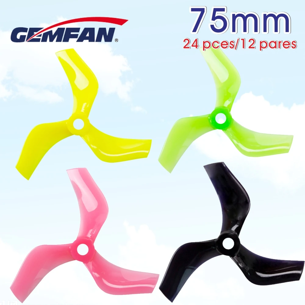 

24PCS 12Pairs Gemfan 75mm Ducted Props PC 3-Blade Propeller CW CCW 5mm for 1408-1507 Motor Cinewhoop RC FPV Racing Drone
