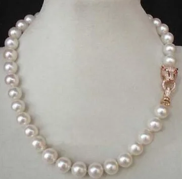 

Wonderful! 18" 10MM WHITE SOUTH SEA SHELL AKOYA PEARL NECKLACE & Leopard clasp