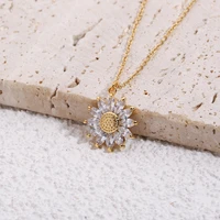 fashionable sunflower necklace ring earrings set ladies high end titanium steel clavicle chain ins accessories are hot in eu