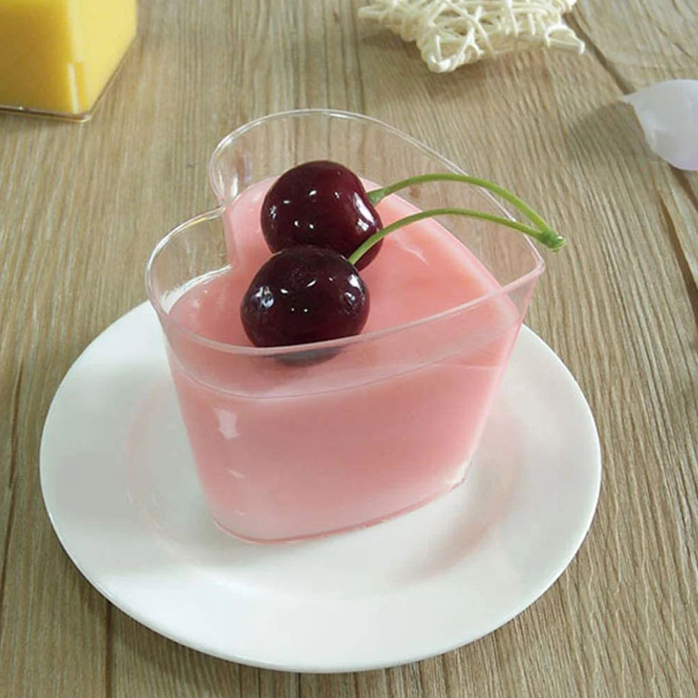 

10 Pcs Clear Plastic Dessert Cups Aviation Wood Bran Portable Mousse Heart Shaped Replaceable Transparent