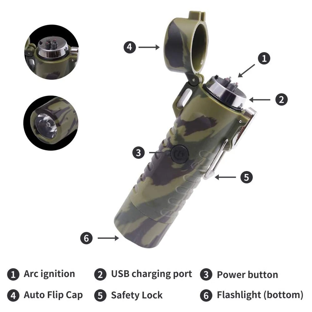 

Survive Electric Lighter Flashlight Waterproof Arc Lighter Portable Handheld Flashlight for Outdoor Camping - 2 in 1