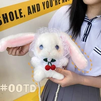 new lolita plush shoulder bags for girls cosplay plush lace lop ear rabbit pear messenger bag small toy phone coin bag