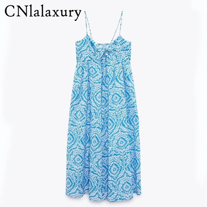 

CNlalaxury 2022 New Spring Summer Fashion Printed Suspenders Dresses Women Sexy Simple Elegant Casual Long Dress Female Robe